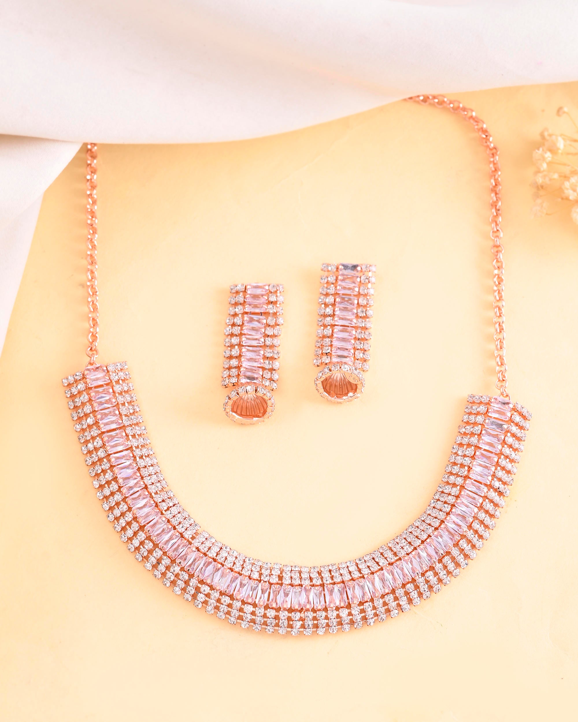 VOJ Rose Gold-Polished Artificial Stones Studded Choker Jewellery Set - Distacart
