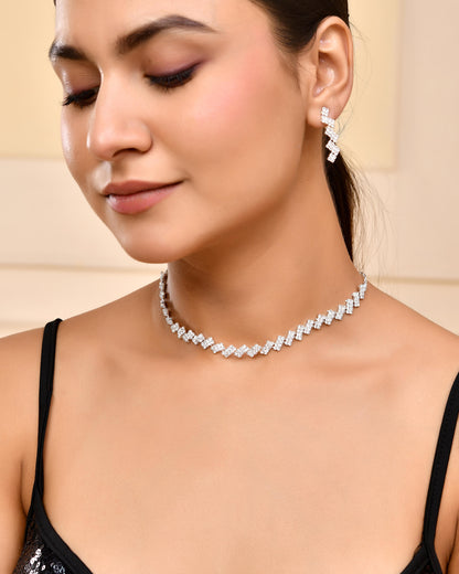VOJ Silver Plated Stones Studded minimal Designed Jewellery Set - Distacart