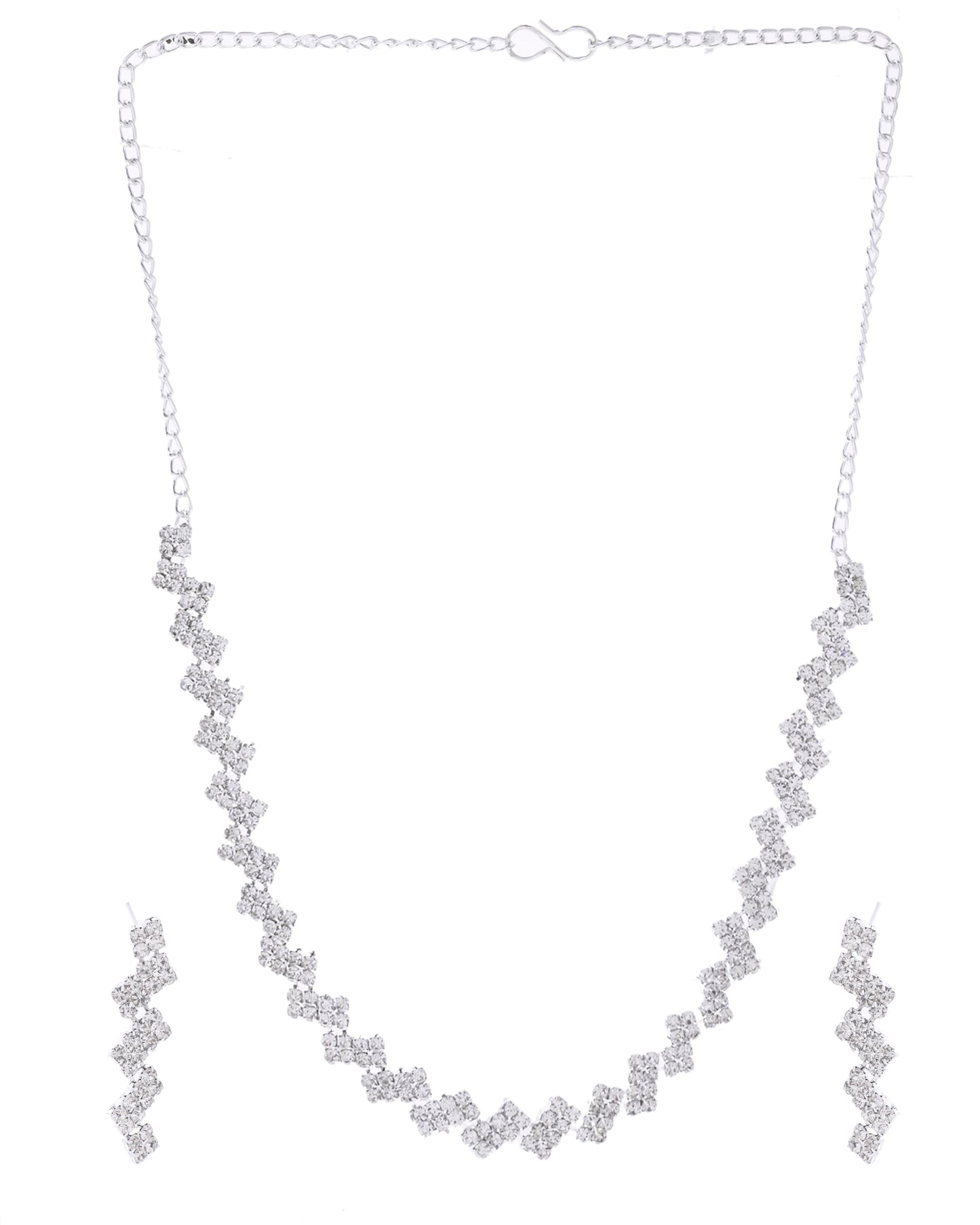 VOJ Silver Plated Stones Studded minimal Designed Jewellery Set - Distacart