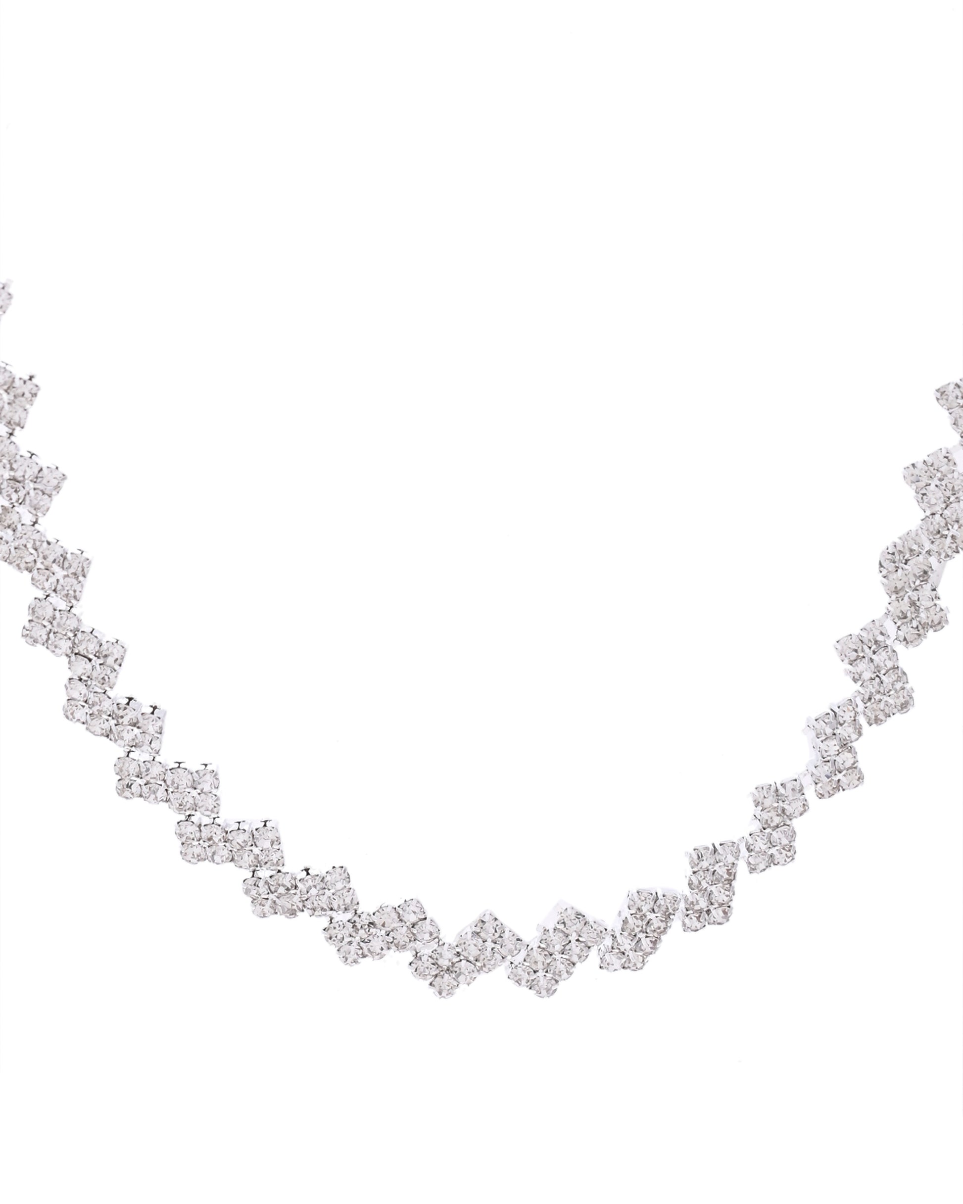 VOJ Silver Plated Stones Studded minimal Designed Jewellery Set - Distacart