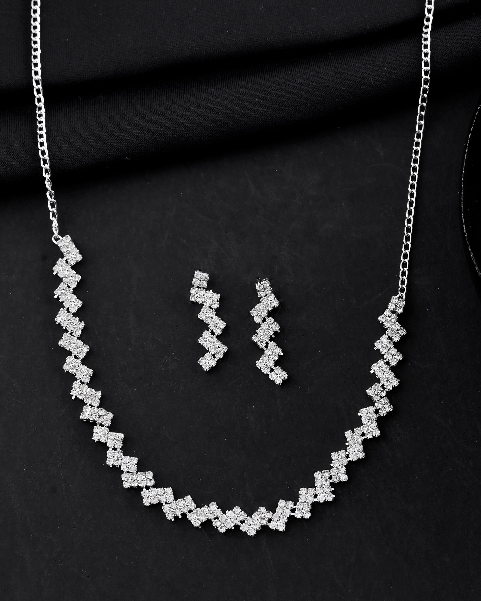 VOJ Silver Plated Stones Studded minimal Designed Jewellery Set - Distacart
