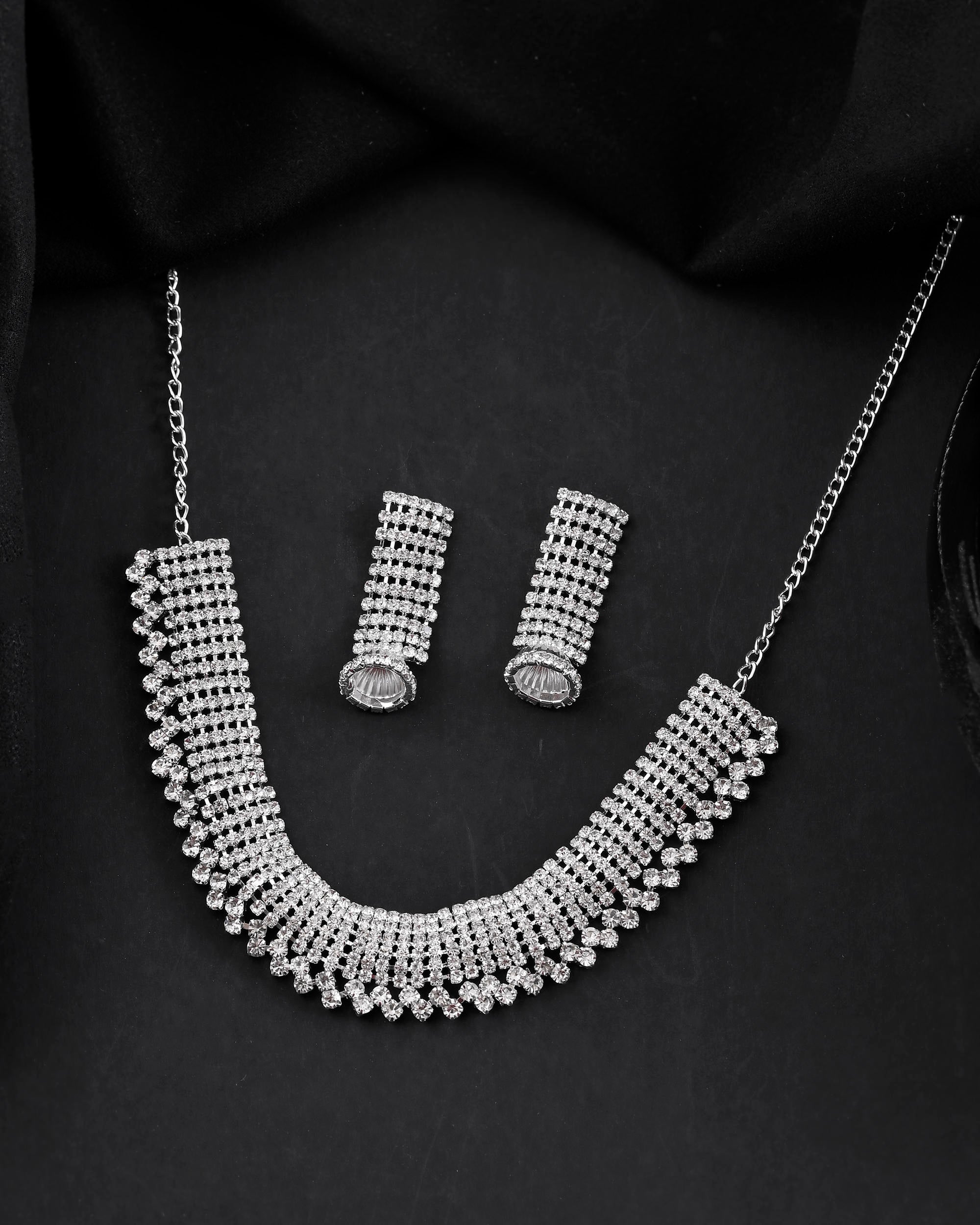 VOJ Silver-Plated Artificial Stones Studded Choker Jewellery Set - Distacart