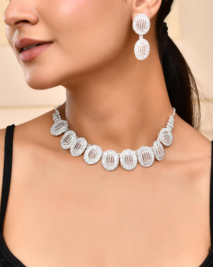 VOJ Silver-Plated Stones Studded Oval Shaped Jewellery Set - Distacart