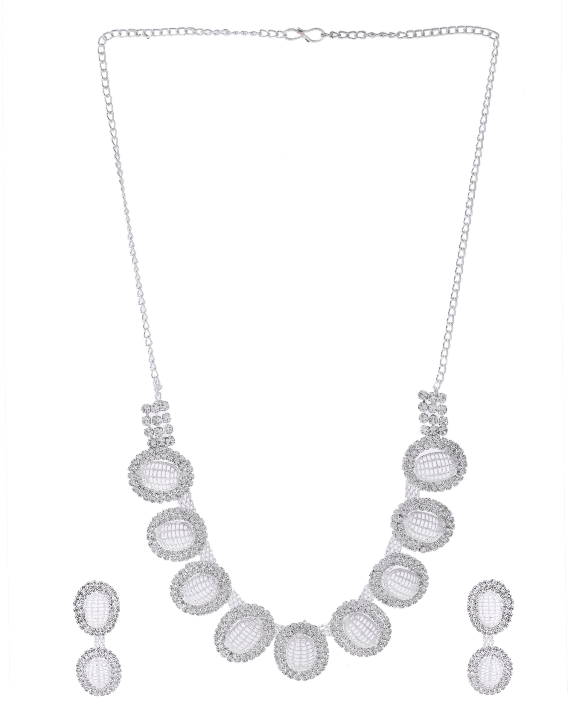 VOJ Silver-Plated Stones Studded Oval Shaped Jewellery Set - Distacart