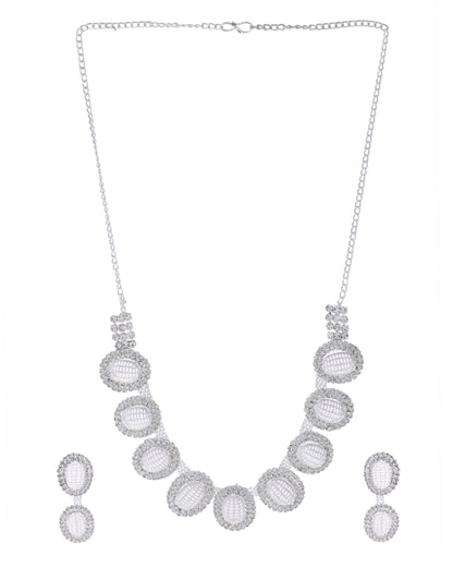 VOJ Silver-Plated Stones Studded Oval Shaped Jewellery Set - Distacart