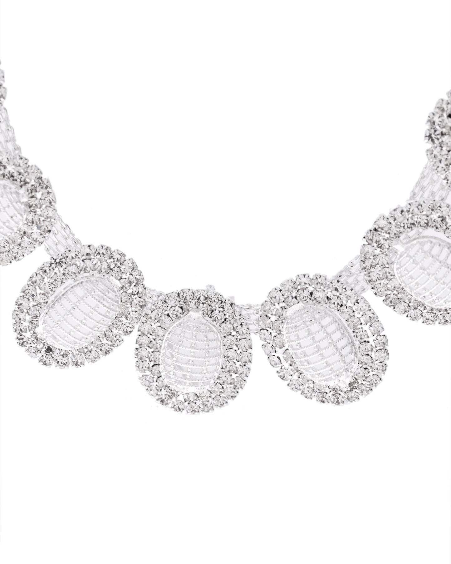 VOJ Silver-Plated Stones Studded Oval Shaped Jewellery Set - Distacart