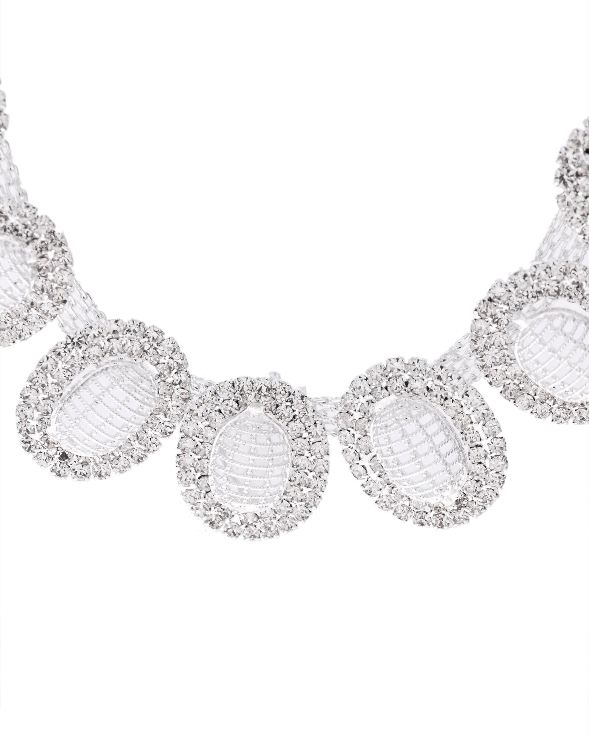 VOJ Silver-Plated Stones Studded Oval Shaped Jewellery Set - Distacart