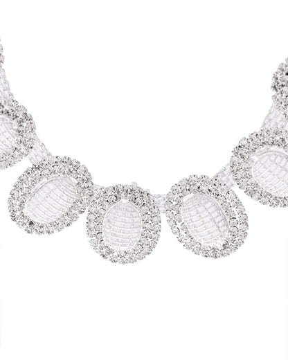 VOJ Silver-Plated Stones Studded Oval Shaped Jewellery Set - Distacart