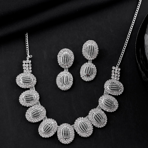 VOJ Silver-Plated Stones Studded Oval Shaped Jewellery Set - Distacart