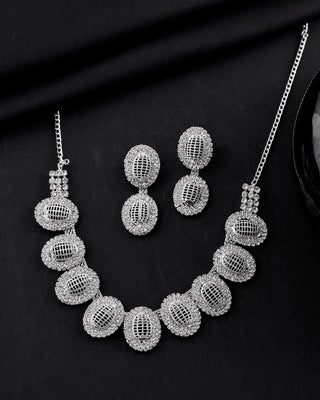 VOJ Silver-Plated Stones Studded Oval Shaped Jewellery Set - Distacart