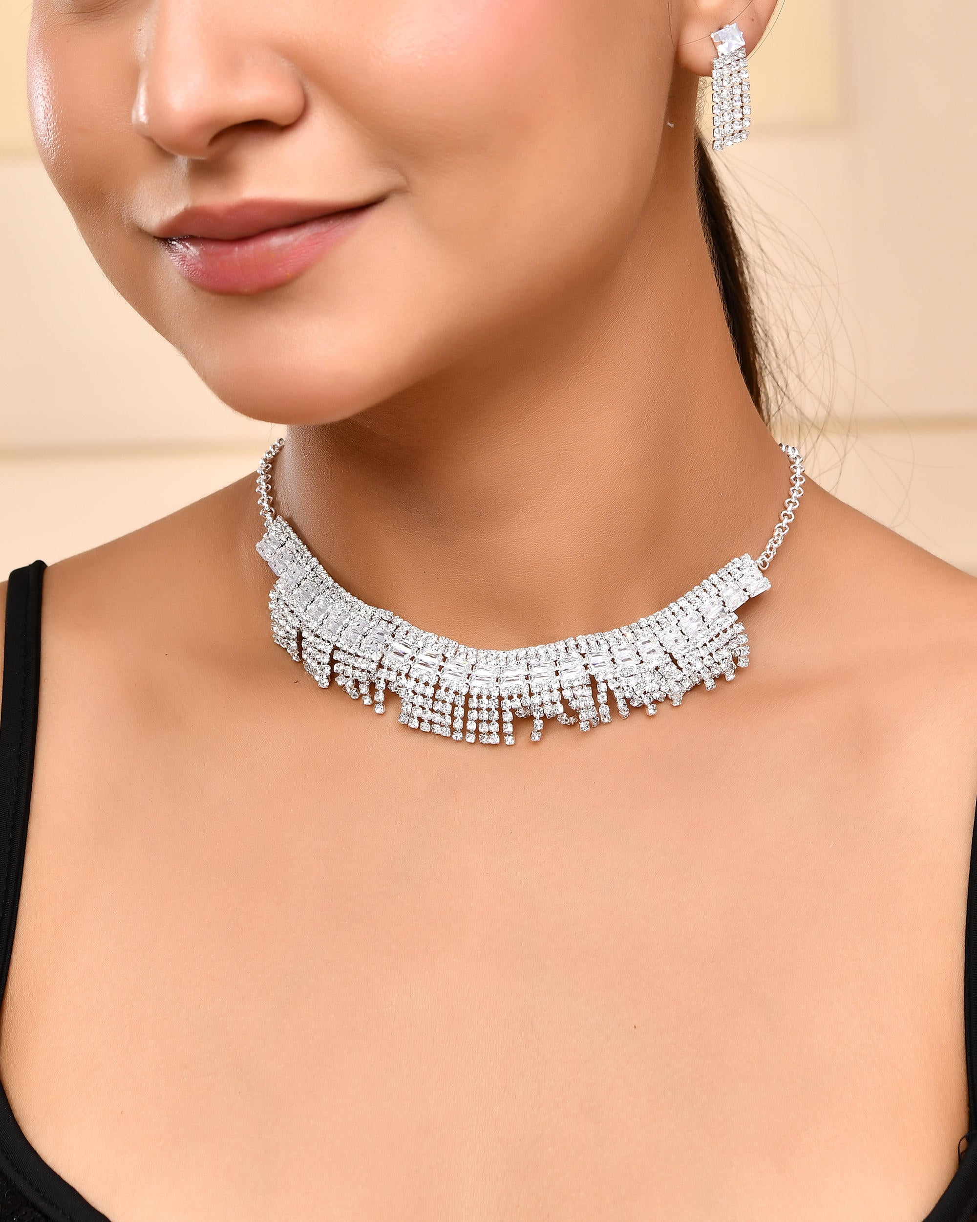 VOJ Silver-Plated Stones Studded Jewellery Set - Distacart