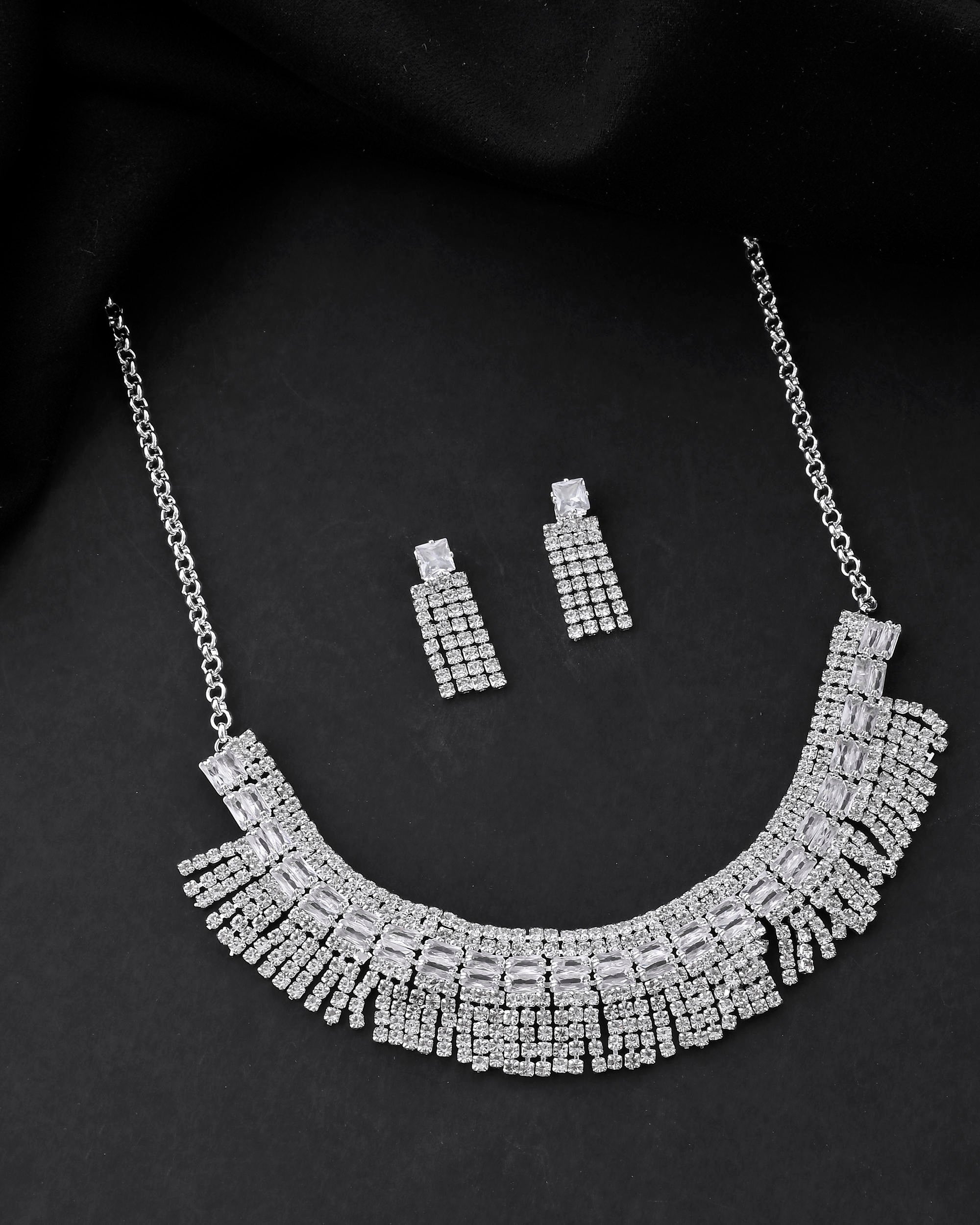 VOJ Silver-Plated Stones Studded Jewellery Set - Distacart