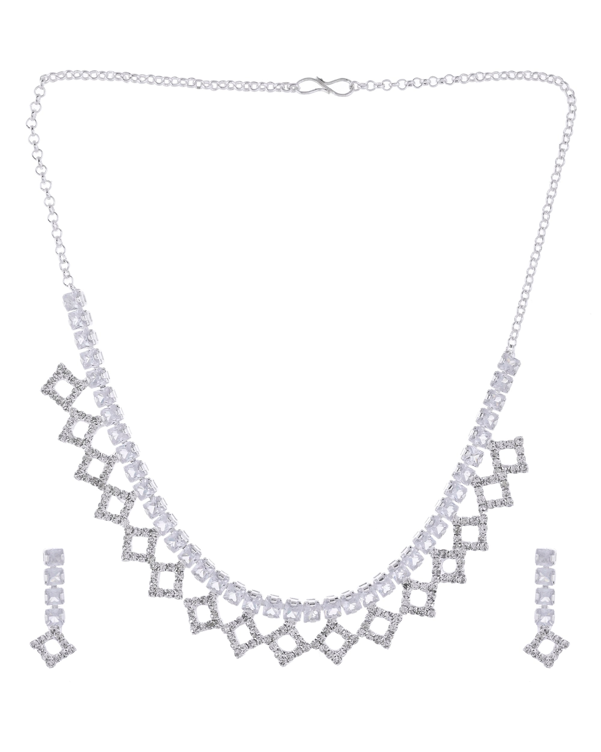 VOJ Silver-Plated Stones Studded Geomatrical Jewellery Set - Distacart
