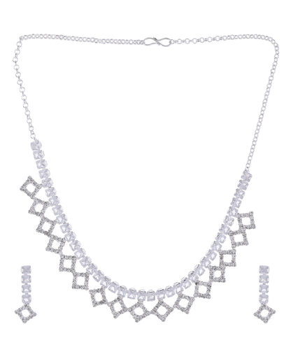 VOJ Silver-Plated Stones Studded Geomatrical Jewellery Set - Distacart