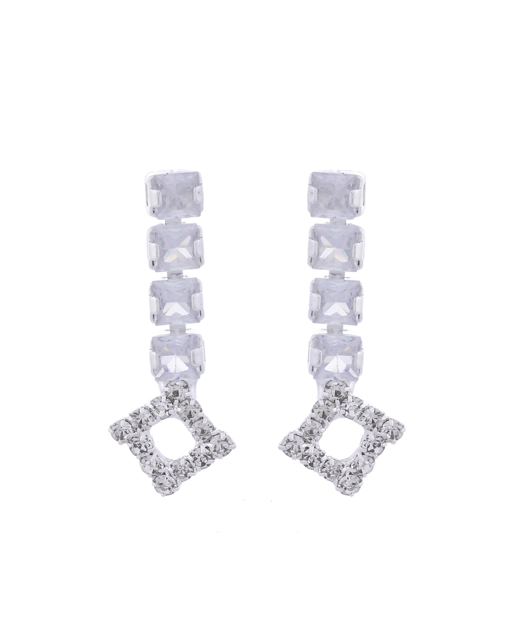 VOJ Silver-Plated Stones Studded Geomatrical Jewellery Set - Distacart