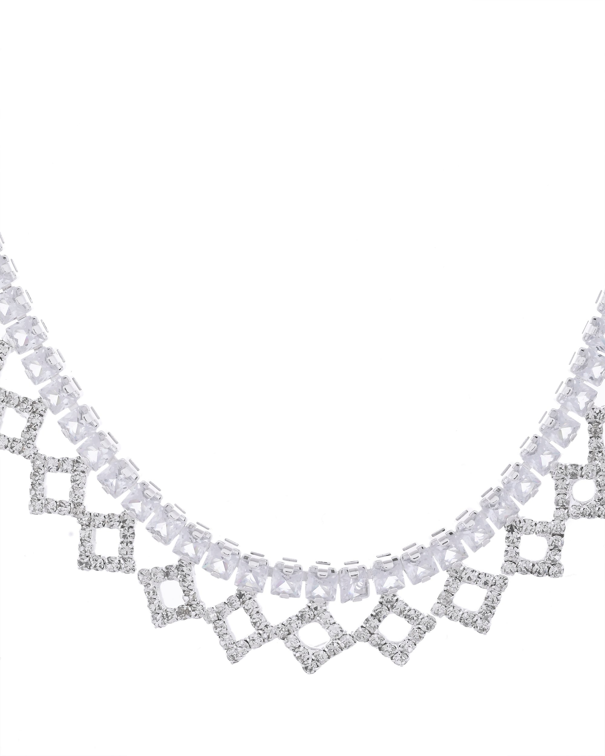 VOJ Silver-Plated Stones Studded Geomatrical Jewellery Set - Distacart