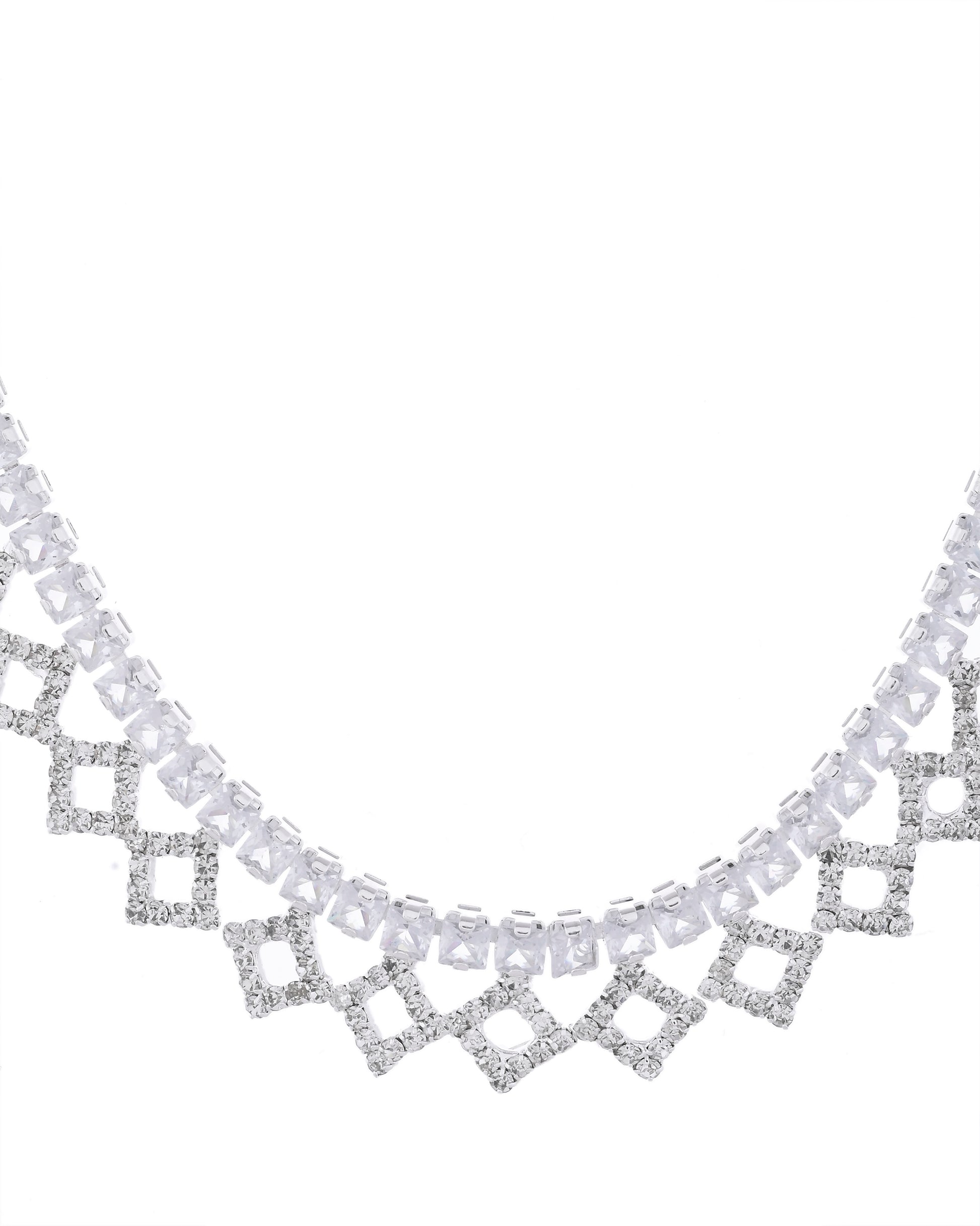 VOJ Silver-Plated Stones Studded Geomatrical Jewellery Set - Distacart