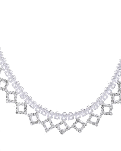 VOJ Silver-Plated Stones Studded Geomatrical Jewellery Set - Distacart