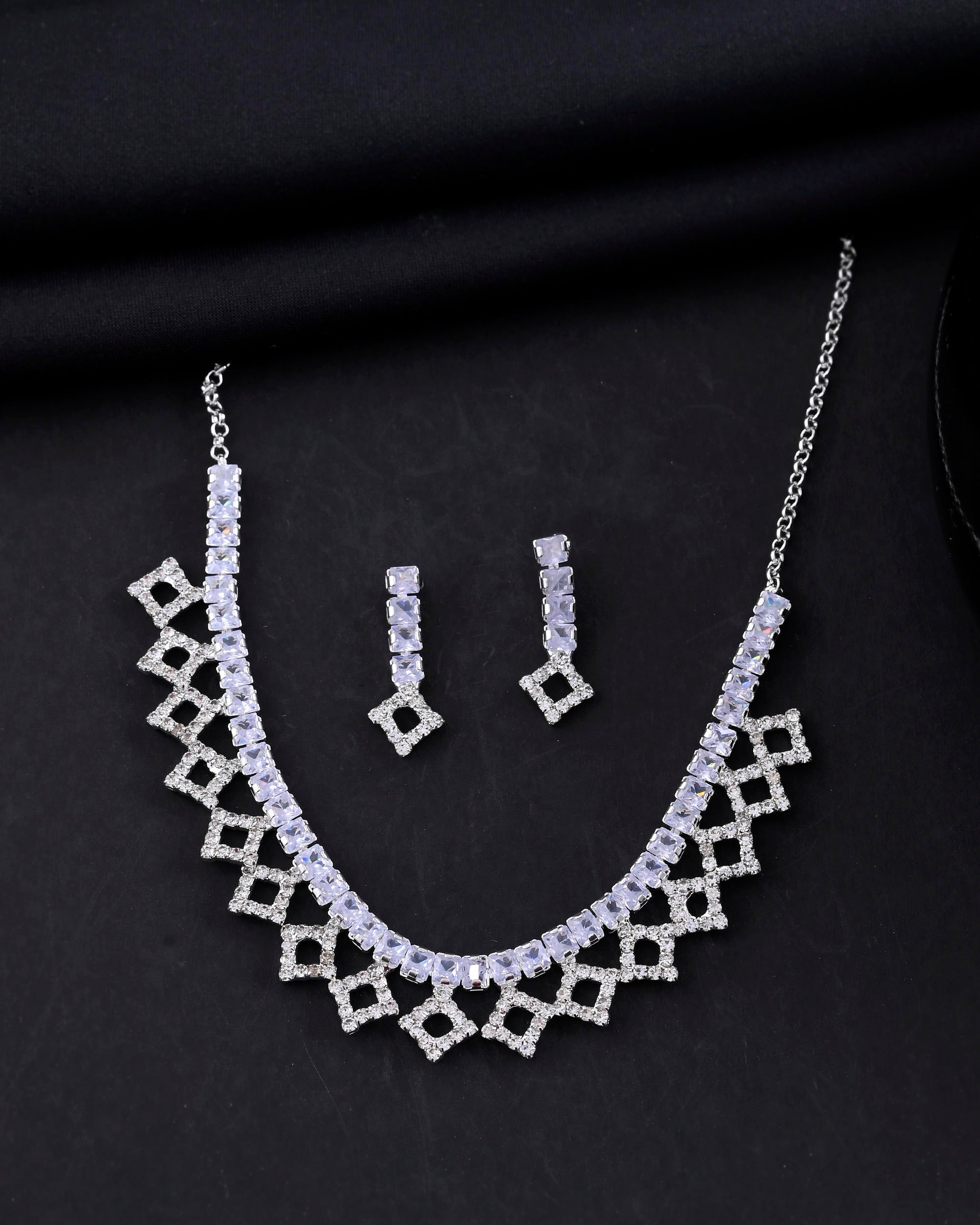 VOJ Silver-Plated Stones Studded Geomatrical Jewellery Set - Distacart