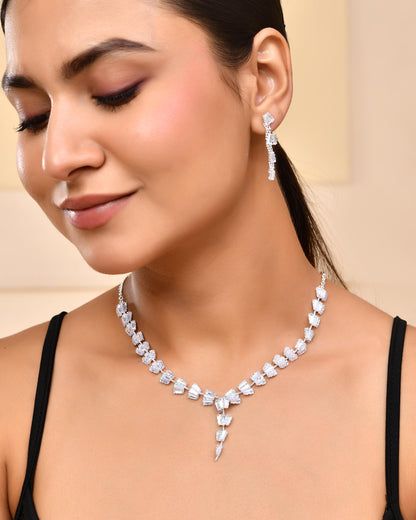 VOJ Silver Plated Artifical Stone Studded Necklace Set - Distacart