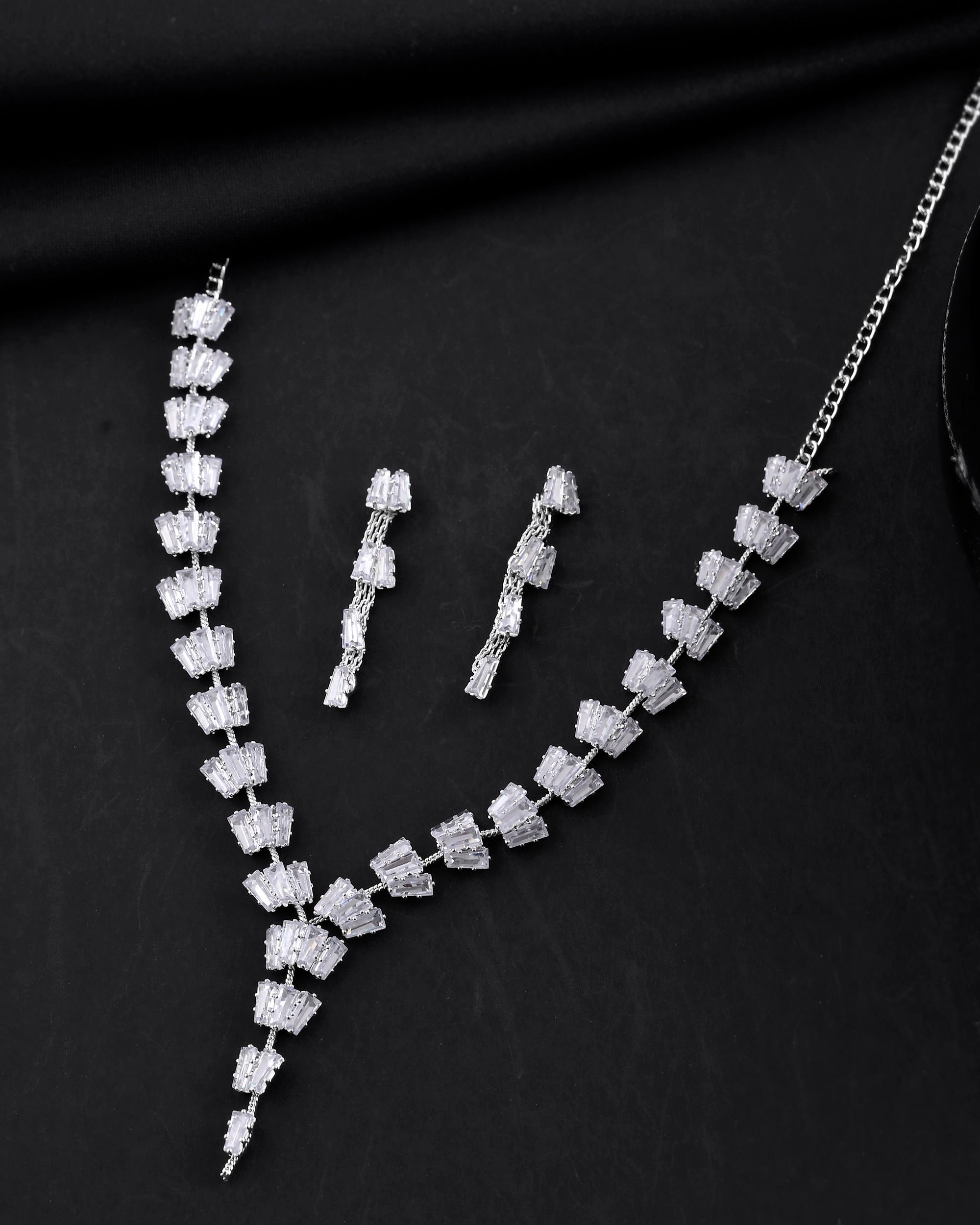 VOJ Silver Plated Artifical Stone Studded Necklace Set - Distacart