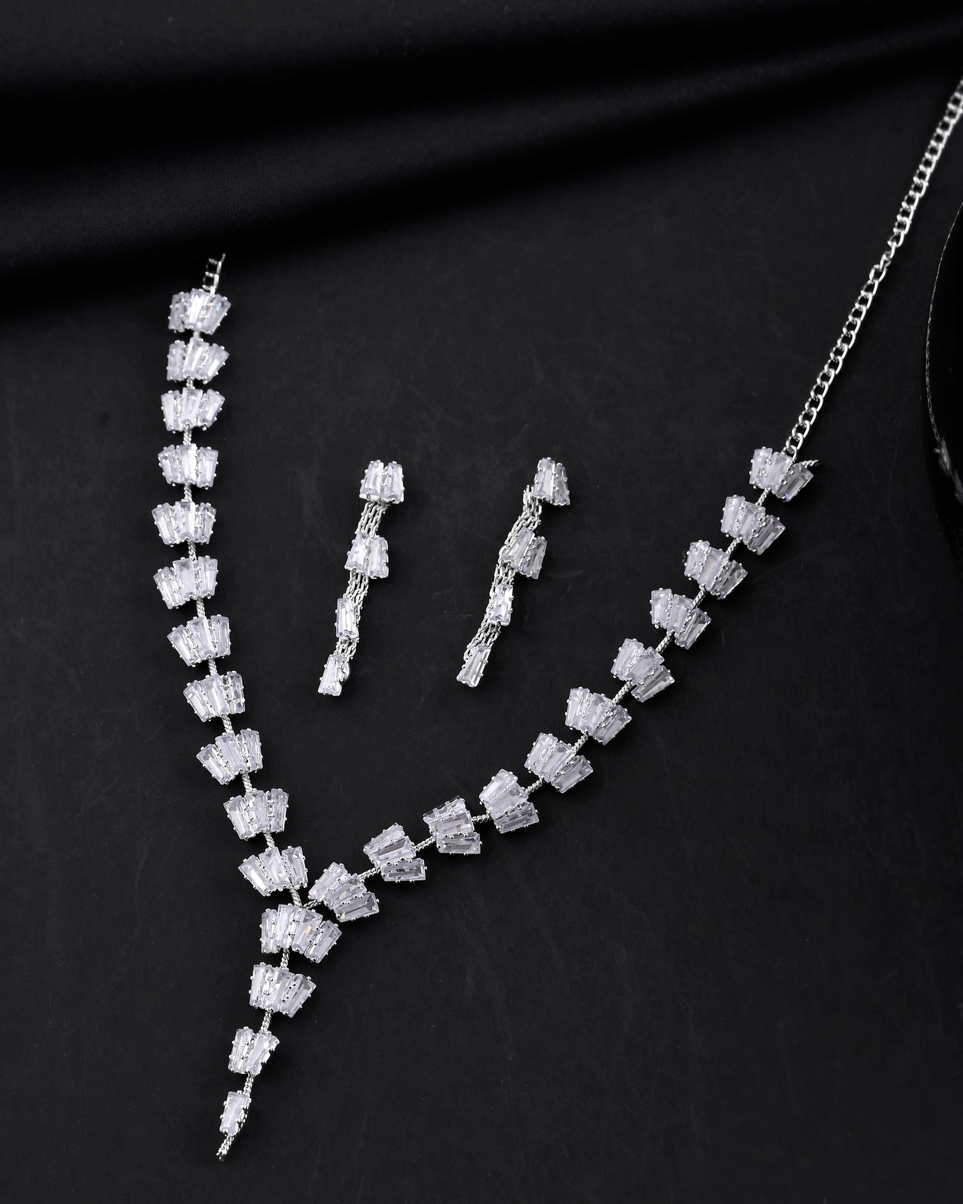 VOJ Silver Plated Artifical Stone Studded Necklace Set - Distacart