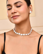 Thumbnail for VOJ Silver Plated Pearl and Stones Studded Oval Shaped Jewellery Set - Distacart