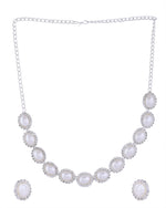 Thumbnail for VOJ Silver Plated Pearl and Stones Studded Oval Shaped Jewellery Set - Distacart