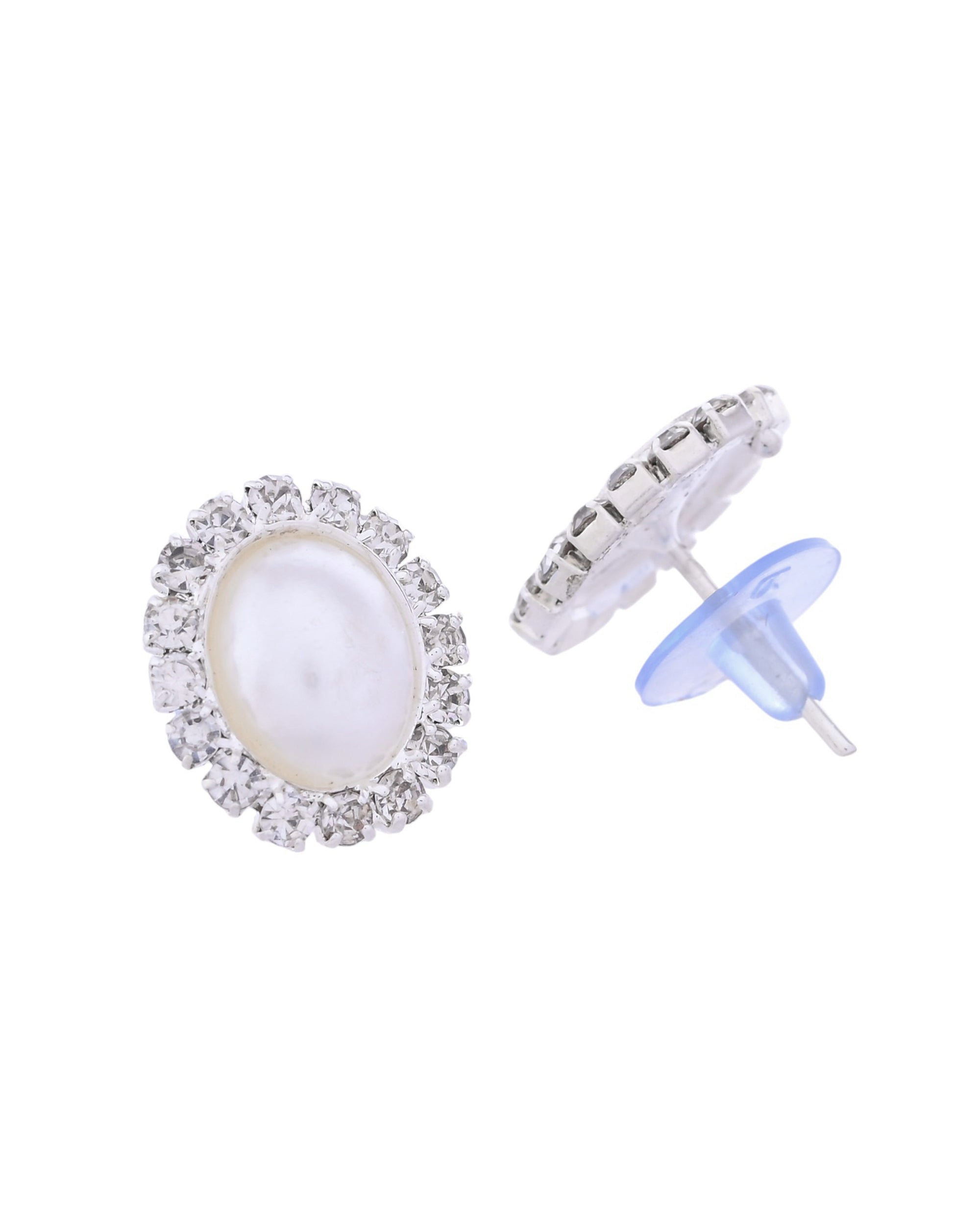 VOJ Silver Plated Pearl and Stones Studded Oval Shaped Jewellery Set - Distacart