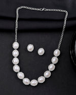Thumbnail for VOJ Silver Plated Pearl and Stones Studded Oval Shaped Jewellery Set - Distacart