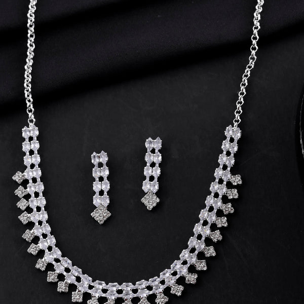 VOJ Silver Plated CZ Stones Studded Necklace Set - Distacart