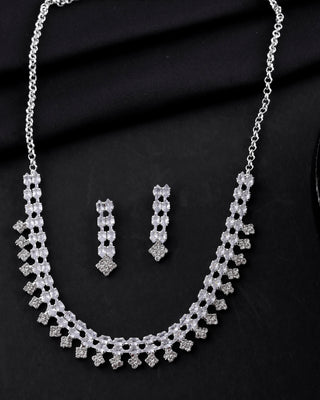 VOJ Silver Plated CZ Stones Studded Necklace Set - Distacart