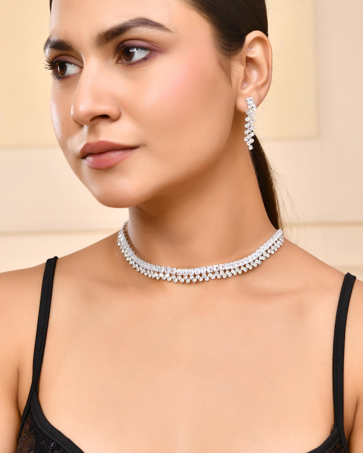 VOJ Silver Plated CZ And Artifical Stones Studded Necklace Set - Distacart