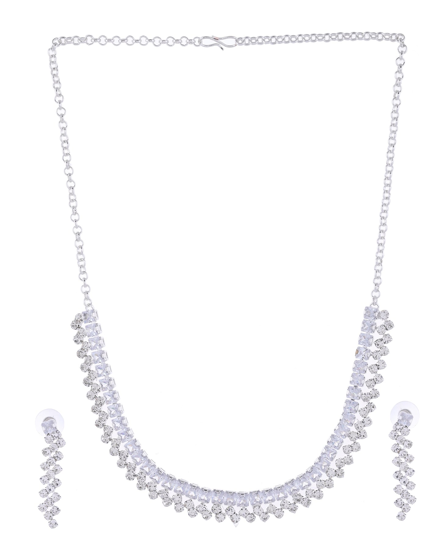 VOJ Silver Plated CZ And Artifical Stones Studded Necklace Set - Distacart