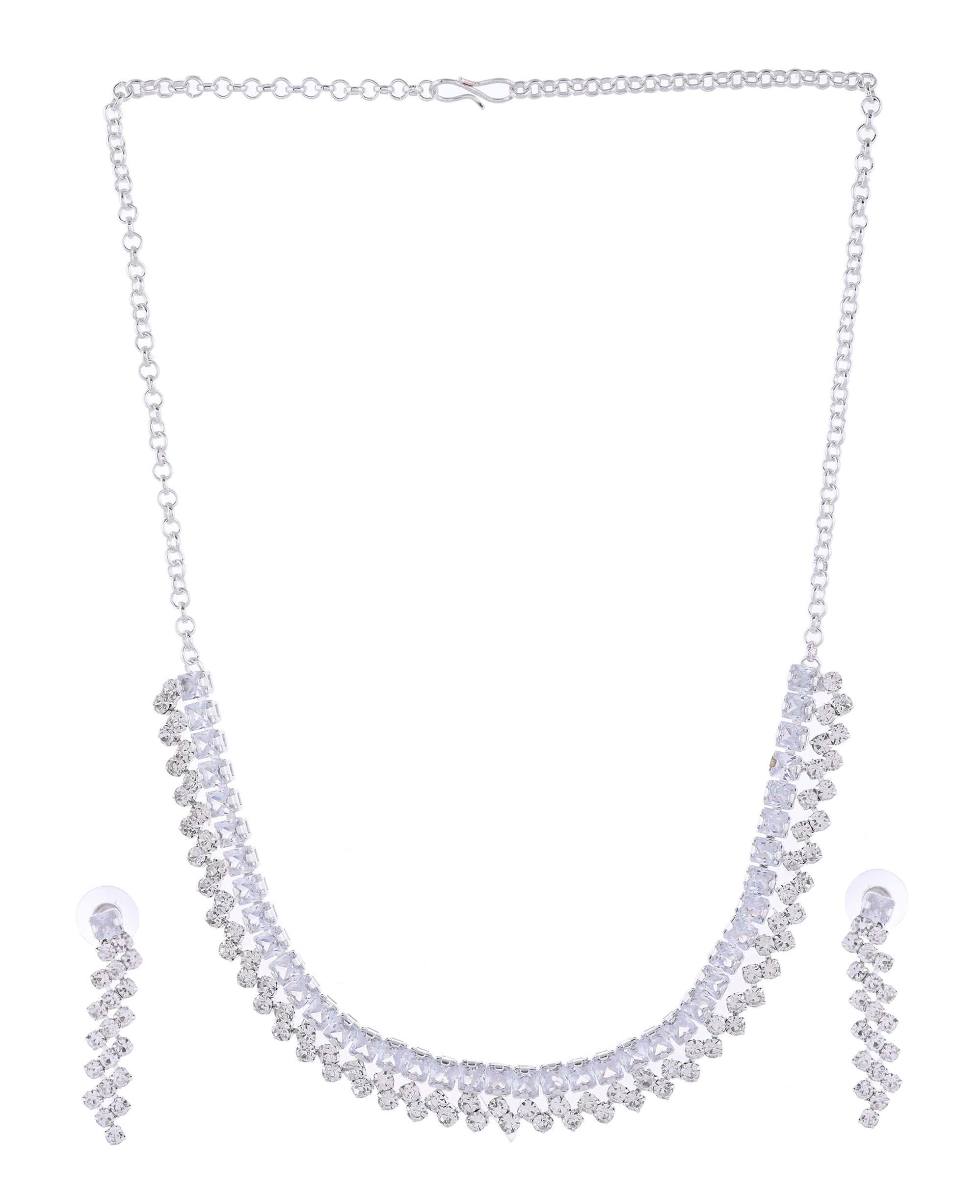 VOJ Silver Plated CZ And Artifical Stones Studded Necklace Set - Distacart
