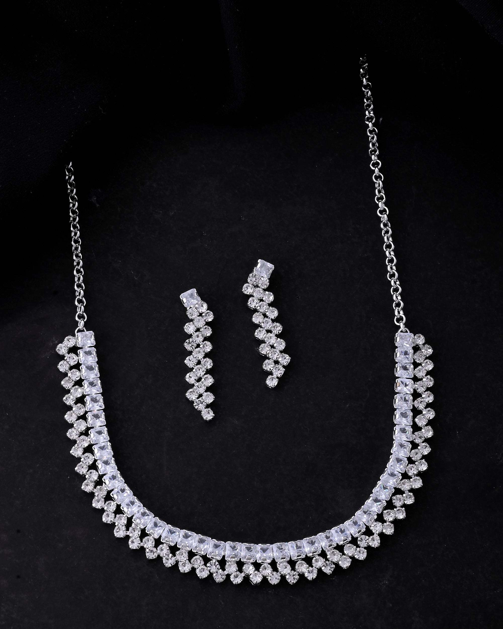 VOJ Silver Plated CZ And Artifical Stones Studded Necklace Set - Distacart
