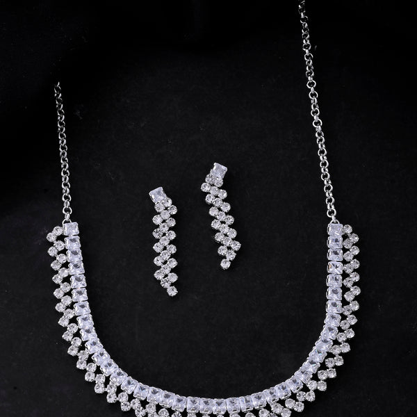 VOJ Silver Plated CZ And Artifical Stones Studded Necklace Set - Distacart
