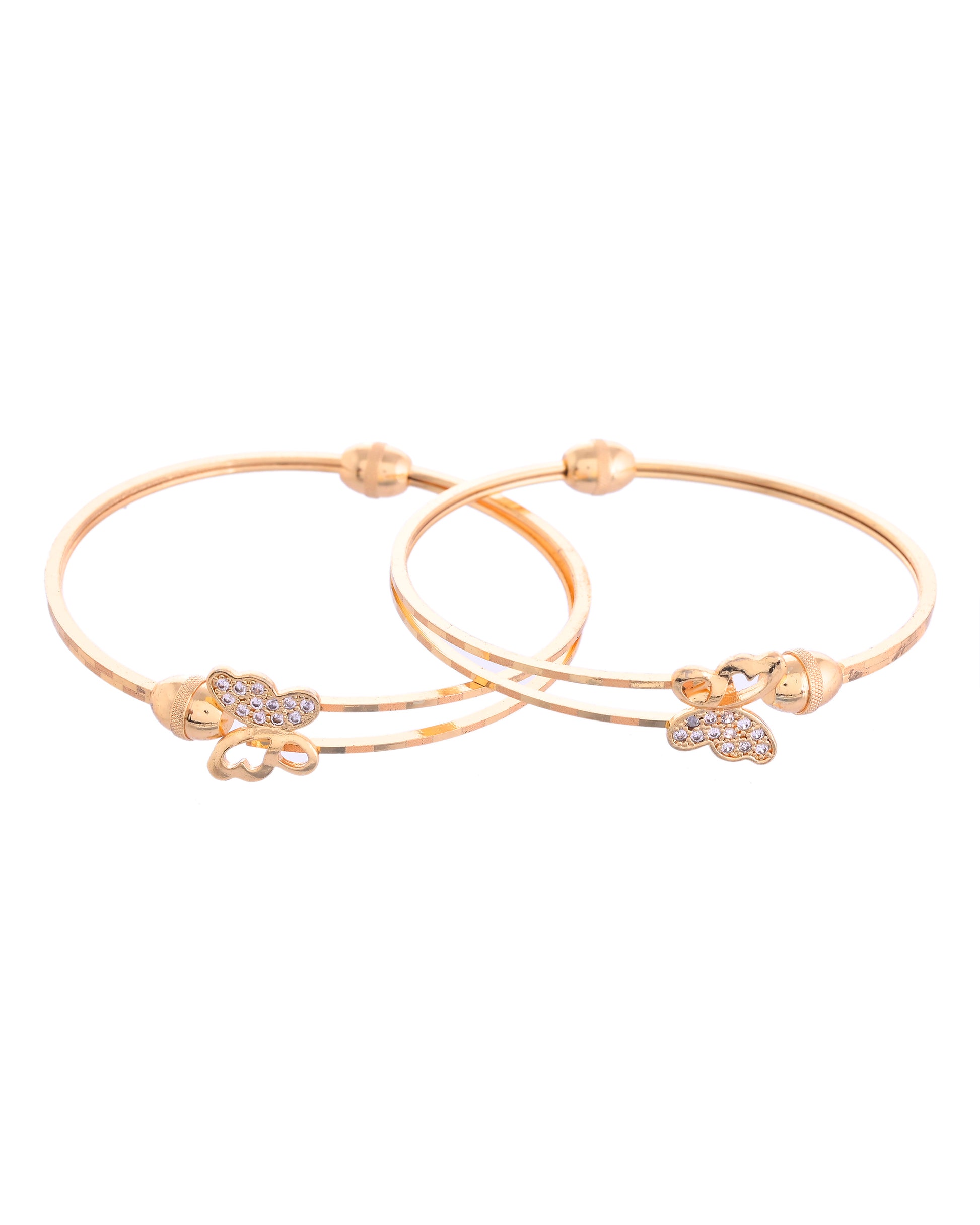 VOJ Set of 2 Gold-Polished AD Stones Butterfly Shaped Elegent Bangles - Distacart