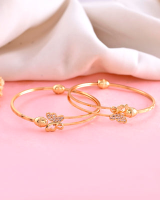 VOJ Set of 2 Gold-Polished AD Stones Butterfly Shaped Elegent Bangles - Distacart