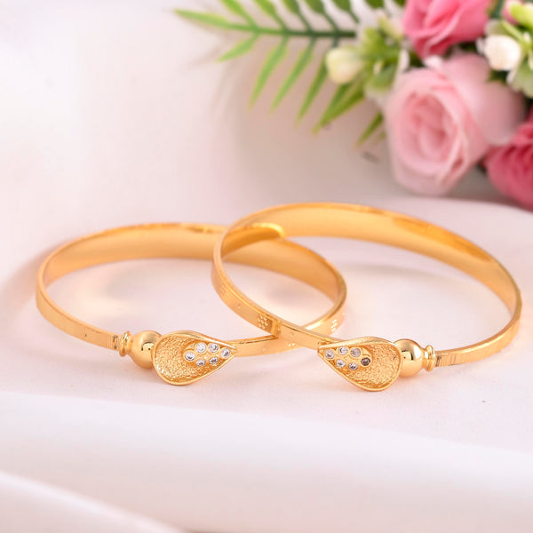 VOJ Set of 2 Gold-Polished Tear Drop Shaped Bangles - Distacart
