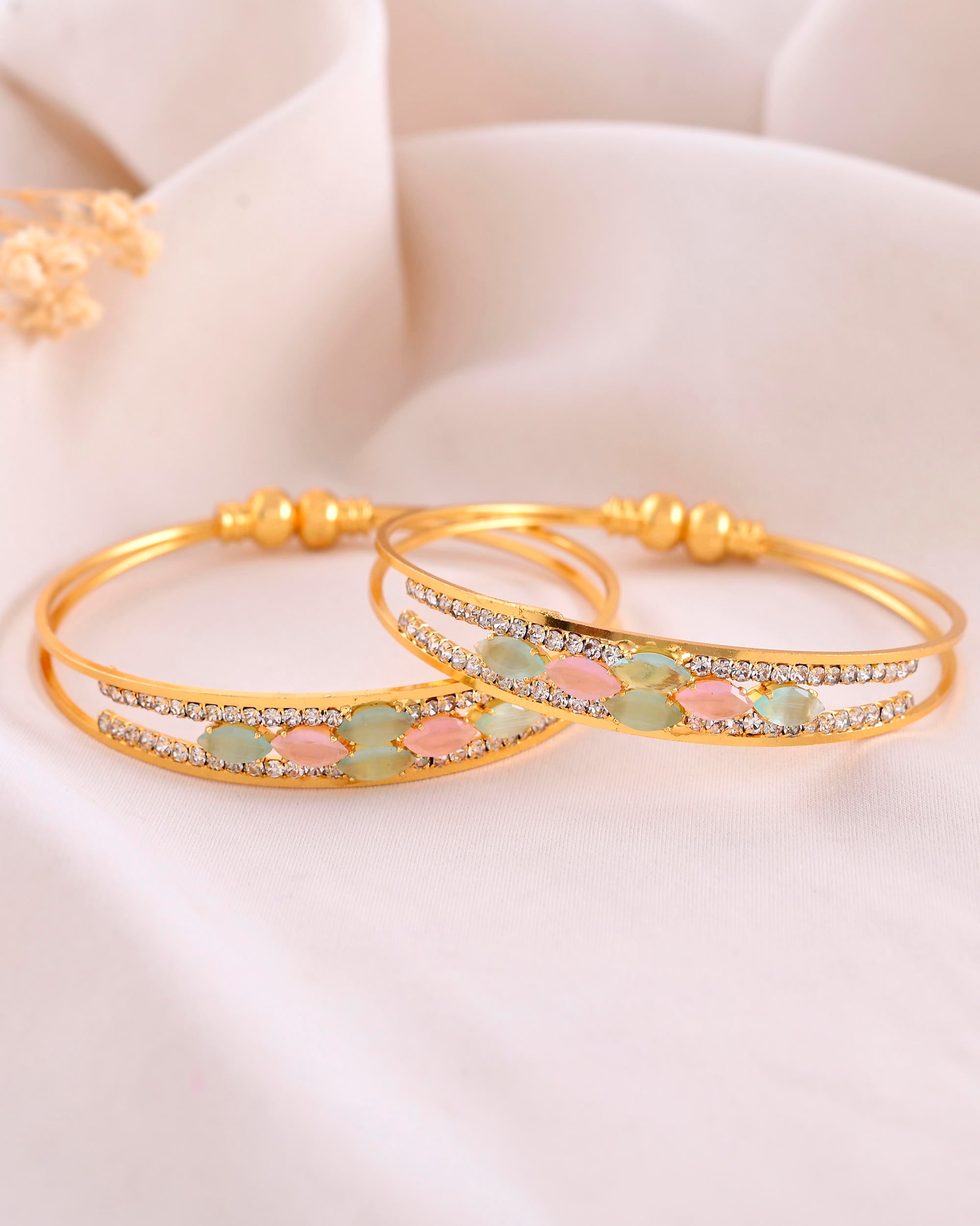 VOJ Set of 2 Gold-Polished Multi Colour Stones Bangles - Distacart