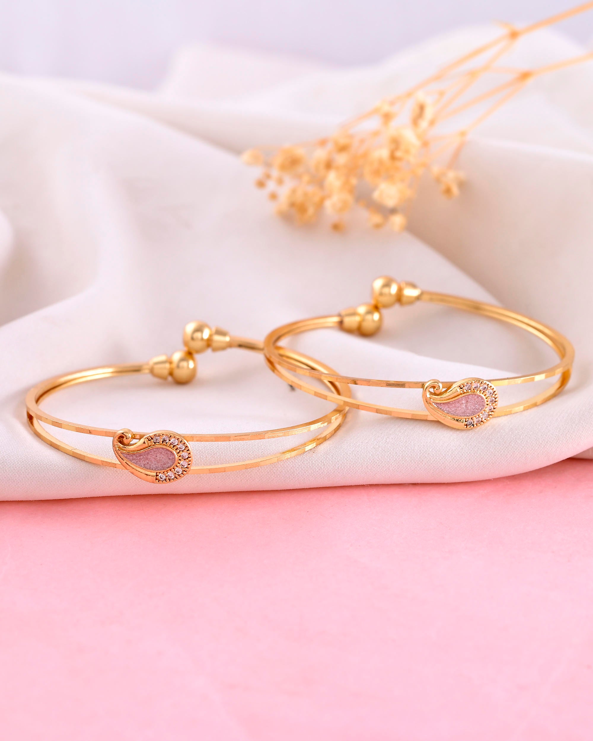 VOJ Set of 2 Gold-Polished AD Stone Studded Classic Bangles - Distacart