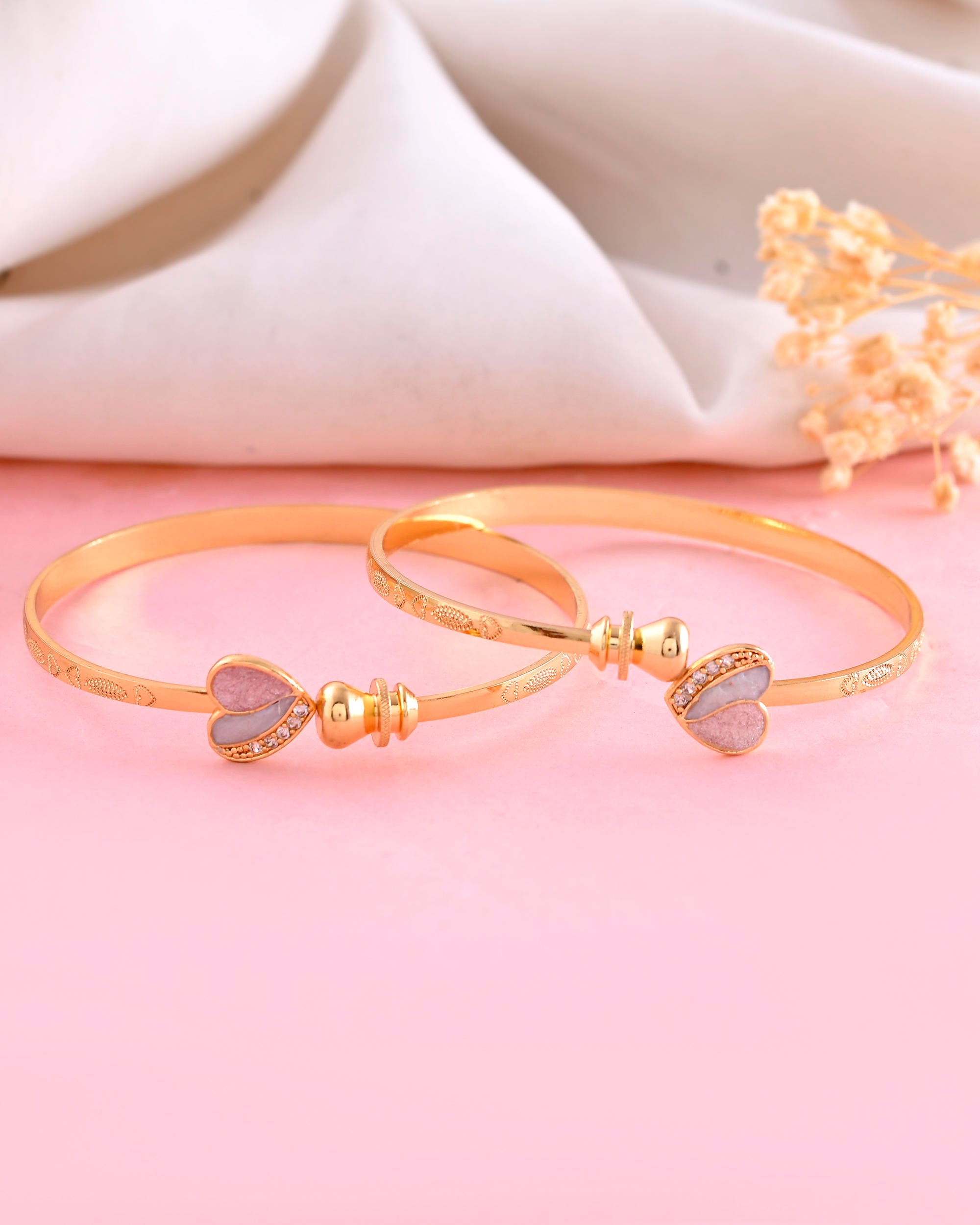 VOJ Set of 2 Gold-Polished Stone Studded Heart Shaped Bangles - Distacart