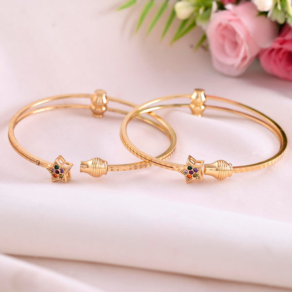 VOJ Set of 2 Gold-Polished Multi Colour Stone Studded Star Shaped Bangles - Distacart