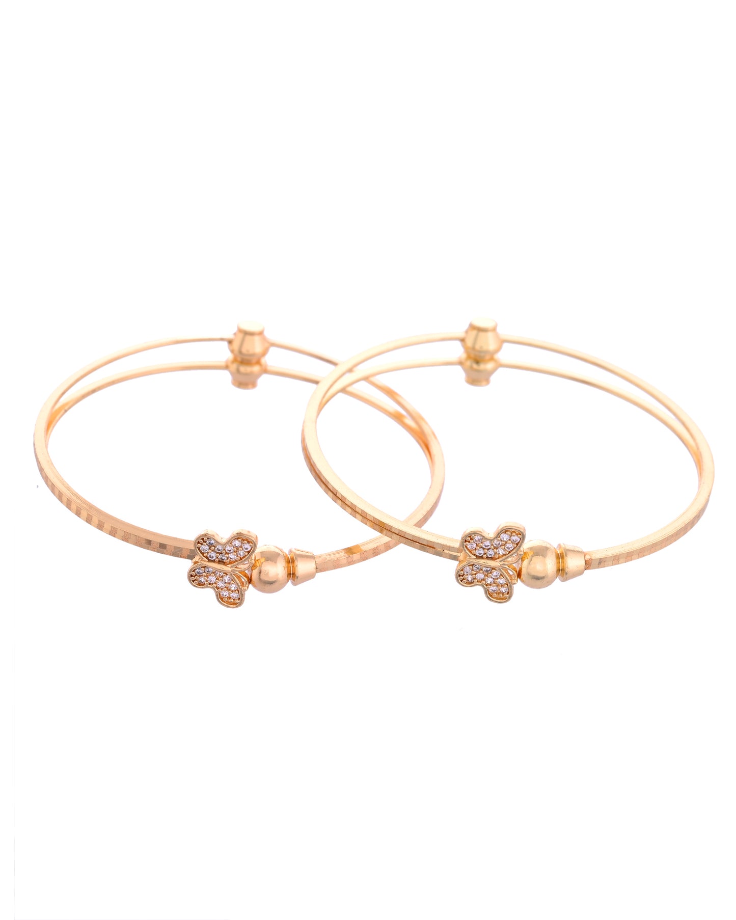 VOJ Set of 2 Gold-Polished AD Stones Butterfly Shaped Bangles - Distacart