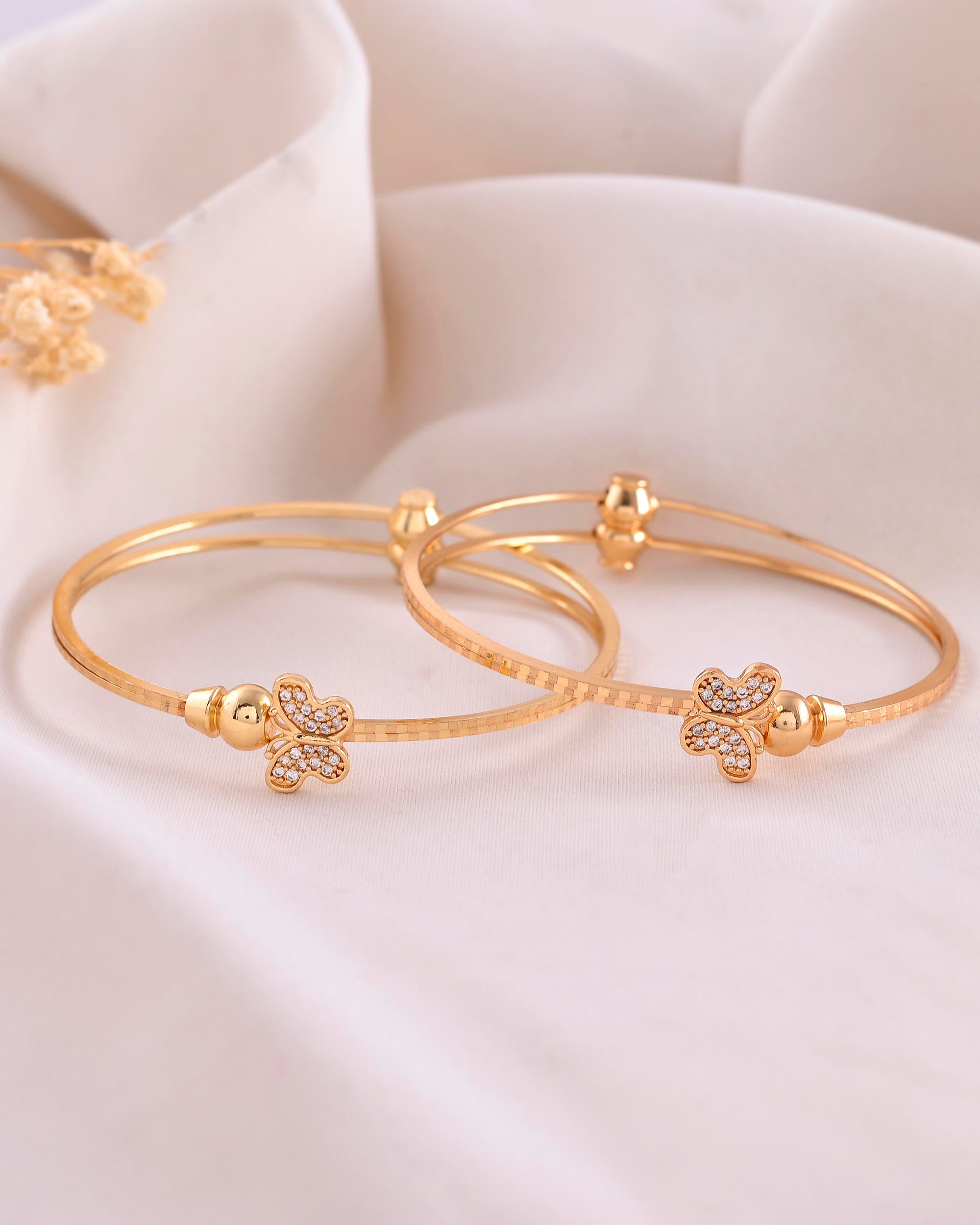 VOJ Set of 2 Gold-Polished AD Stones Butterfly Shaped Bangles - Distacart