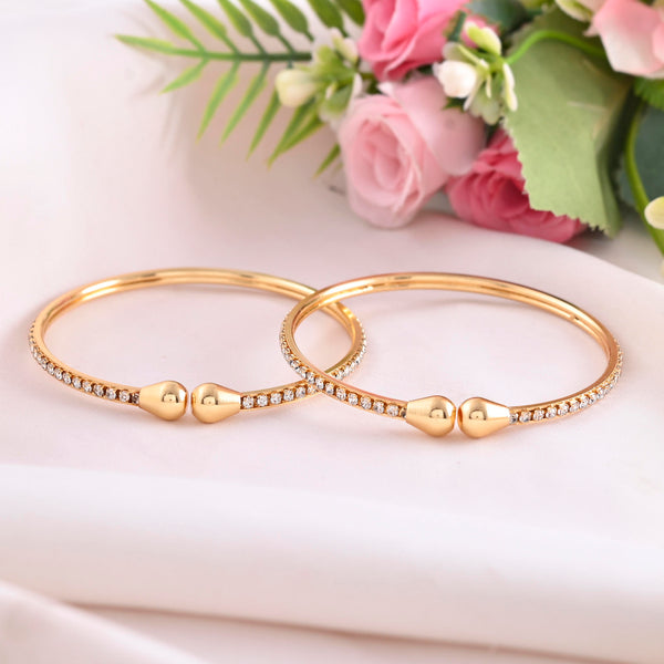 VOJ Set of 2 Gold-Polished AD Stones Studded Minimal Bangles - Distacart