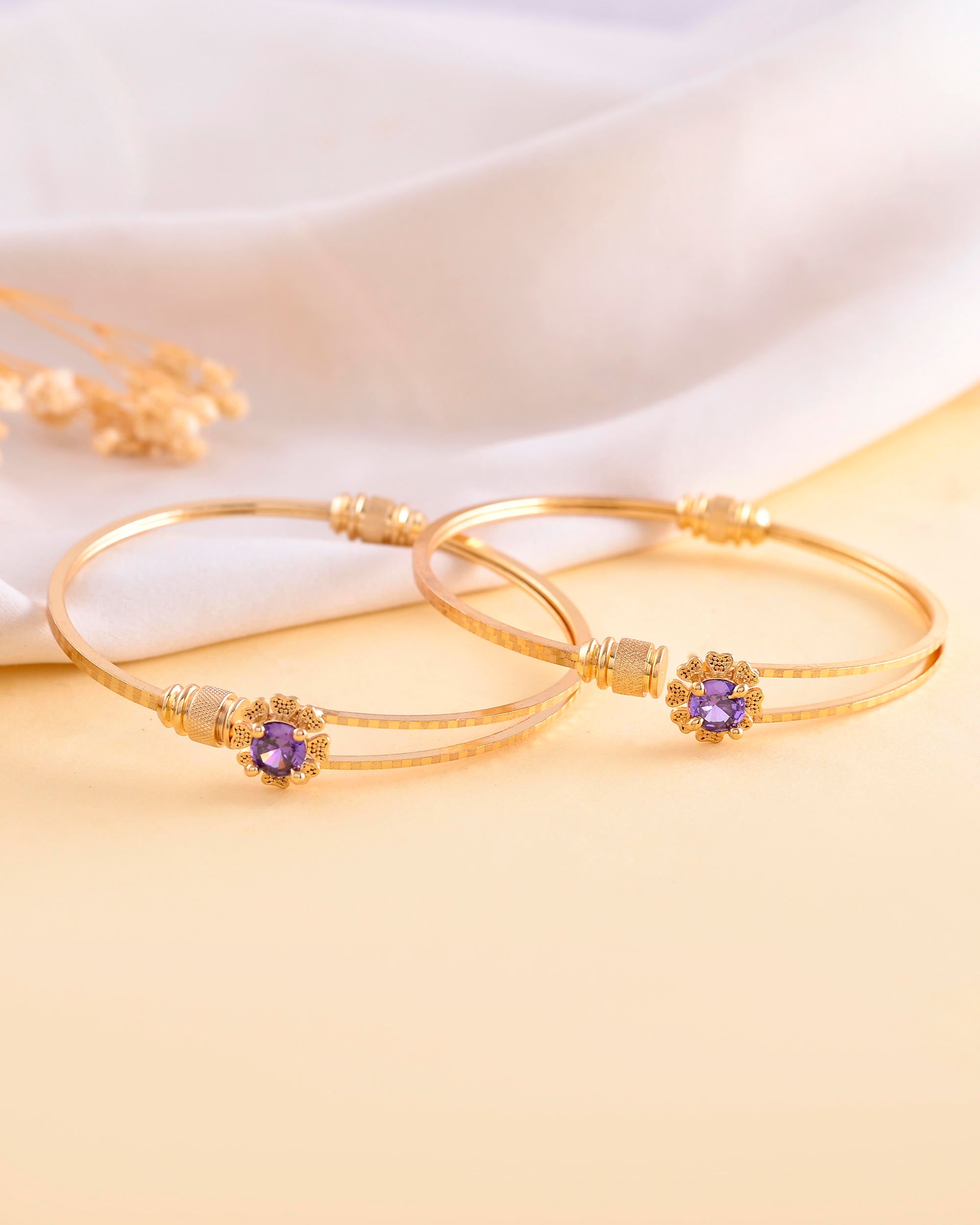 VOJ Set of 2 Gold-Polished Purple Stone Studded Bangles - Distacart