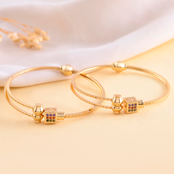 VOJ Set of 2 Gold-Polished Mutli Colour Stones Studded Square Shaped Bangles - Distacart