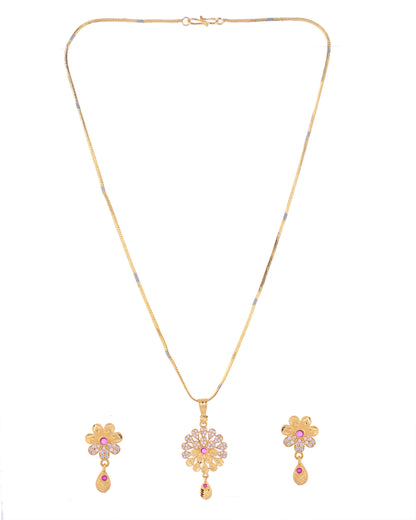 VOJ Gold-Polished Floral Shaped AD Stone Studded Chain Set - Distacart